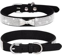 dog collar， Cute Bling Dog Collar With Shining Bow For Girls Boys Rhinestone Personalized For Small Medium Large Puppy Kitty(Black,XXS)