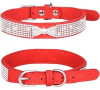dog collar， Cute Bling Dog Collar With Shining Bow For Girls Boys Rhinestone Personalized For Small Medium Large Puppy Kitty(Red,M)