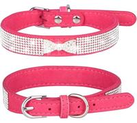 dog collar， Cute Bling Dog Collar With Shining Bow For Girls Boys Rhinestone Personalized For Small Medium Large Puppy Kitty(Rose,S)