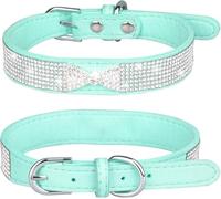 dog collar， Cute Bling Dog Collar With Shining Bow For Girls Boys Rhinestone Personalized For Small Medium Large Puppy Kitty(Green,XXS)