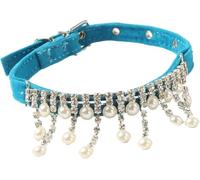 dog collar， Cute Dazzling Rhinestones Dog Collar Fancy Pearl Collars With Sparkly Crystal Pendant For Small Medium Dogs Cats Rabbit(Blue)
