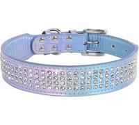 dog collar, Cute Diamond Dog Collar Wide Leather Sparkling Rhinestones Collars For Medium Large Dogs French Bulldog(Blue,XL)