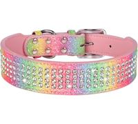dog collar， Cute Diamond Dog Collar Wide Leather Sparkling Rhinestones Collars For Medium Large Dogs French Bulldog(Multicolour,XL)