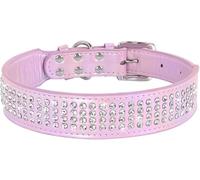 dog collar， Cute Diamond Dog Collar Wide Leather Sparkling Rhinestones Collars For Medium Large Dogs French Bulldog(Purple,XL)