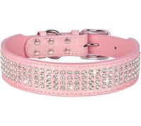 dog collar， Cute Diamond Dog Collar Wide Leather Sparkling Rhinestones Collars For Medium Large Dogs French Bulldog(Pink,XL)