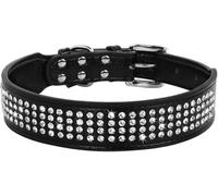 dog collar， Cute Diamond Dog Collar Wide Leather Sparkling Rhinestones Collars For Medium Large Dogs French Bulldog(Black,XL)