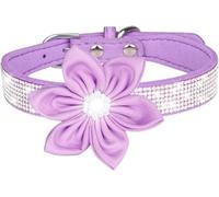 dog collar, Cute Girl Rhinestone Dog Collar Soft Flower Puppy Reflective Personalized For Small Medium Large Dogs Pets(Purple,S)
