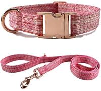 dog collar, Dog Collar and 4.9 ft Leash Set, Adjustable Basic with Heavy Duty Metal Buckle and D-Ring Soft Durable(Pink,S)