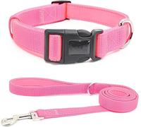 dog collar, Durable Tactical Dog Collar Leash Set Personalized Nylon Military Training Collars For Small Medium And Large Dogs(Pink set,S)