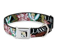 Dog Collar DYCH-Tinker Bell Sketch Full Color Black - Tinker Bell Floral Collage Classy and Sassy - Large 15-26"