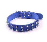 Dog Collar, Fashionable Punk Style Lightweight Dogs Collar with Spikes Practical PU Leather Adjustable Studded Rivet Choker for Medium to Large Dogs (Blue)