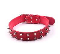 Dog Collar, Fashionable Punk Style Lightweight Dogs Collar with Spikes Practical PU Leather Adjustable Studded Rivet Choker for Medium to Large Dogs (Red)