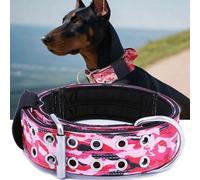 Dog Collar for Large Dogs - 2" Wide Tactical Collars with Handle for Extra Large Breed Dogs, Military Heavy Duty 1/3" Thick Nylon Pet Collar Camo Pink M