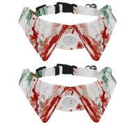 Dog Collar for Medium Dogs Puppies, Red Green White Marble Texture 2 Packs Bowtie Dog Collar, Comfortable Velvet Cat Pet Bowtie with Bell