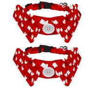 Dog Collar for Medium Dogs Puppies, Valentine's Day Red Love Pattern 2 PCS Bowtie Dog Collar, Comfortable Velvet Cat Pet Bowtie with Bell