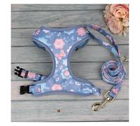 Dog Collar Leash Set With Poop Bag Holder Floral Print Custom Pet Collar Vest Leash(2 products purple,M)