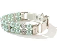 dog collar， Luxury Dog Collar Handmade Pearls Adjustable PU Leather Elegant Cat Collars with Crystal Rhinestone(Green,XS)