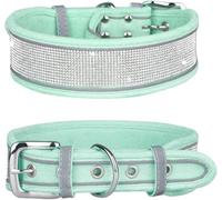 dog collar, Luxury Rhinestone Collar Soft And Adjustable Personalized Reflective Dog Bling Wide For Small Medium Dogs(Green,S)