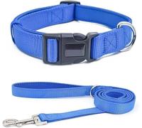 Dog Collar Nylon Dog Collar Leash Set Multicolor S M L 2 Pcs(Blue set,M)