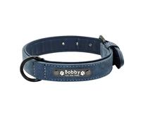 Dog collar personalized custom leather dog collar with name for small medium large dog pitbull bulldog beagle(Blue,M)