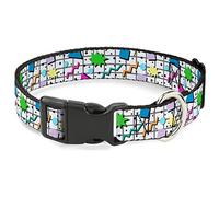 Dog Collar Plastic Clip 90s Nineties Grid Pattern Vibrant Gray Multi Color 8 to 12 Inches 0.5 Inch Wide
