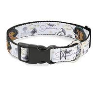 Dog Collar Plastic Clip Aladdin Jasmine Palace Pose with Script and Flowers White 20 to 31 Inches 1.5 Inch Wide