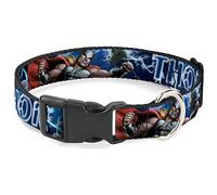 Dog Collar Plastic Clip Avengers Thor Hammer Action Pose Galaxy Blues White 9 to 15 Inches 0.5 Inch Wide