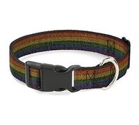 Dog Collar Plastic Clip Burlap Texture Rainbow 16 to 23 Inches 1.5 Inch Wide