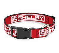 Dog Collar Plastic Clip Carroll Shelby CS Shelby Racing Logo Block Red White 9.5 to 14.5 Inches 0.5 Inch Wide