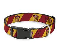 Dog Collar Plastic Clip Gryffindor Crest Diagonal Stripe Gold/Red 20 to 31 Inches 1.5 Inch Wide