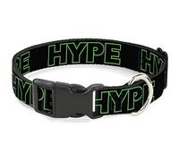 Dog Collar Plastic Clip Hype Outline Black Neon Green 11 to 17 Inches 1.0 Inch Wide