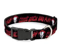 Dog Collar Plastic Clip It Chapter Two Pennywise Face Come Back and Play Black Reds 8 to 12 Inches 0.5 Inch Wide