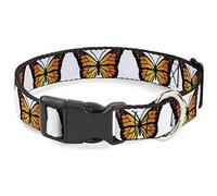 Dog Collar Plastic Clip Monarch Butterfly Repeat White 13 to 18 Inches 1.5 Inch Wide
