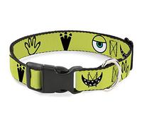 Dog Collar Plastic Clip Monsters Inc Mike Icons Greens Black White 9 to 15 Inches 0.5 Inch Wide