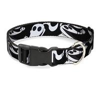 Dog Collar Plastic Clip Nightmare Before Christmas Zero Expressions Black White 13 to 18 Inches 1.5 Inch Wide, DC-BKSR-WDY616-1.5-S