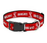 Dog Collar Plastic Clip Shelby Box Logo and Super Snake Cobra Red White 16 to 23 Inches 1.5 Inch Wide