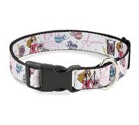 Dog Collar Plastic Clip Sleeping Beauty Aurora and Fairy Godmothers Pose with Script 16 to 23 Inches 1.5 Inch Wide