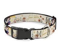 Dog Collar Plastic Clip Snow White and Seven Dwarfs with Script and Flowers Yellows 9.5 to 13 Inches 1.0 Inch Wide