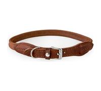 Dog Collar Round Stitched Mocca Soft Leather Fell-Safe Das Lederband