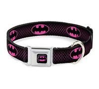 Dog Collar Seatbelt Buckle Batman Shield Chainlink Black Hot Pink 13 to 17 Inches 1.5 Inch Wide
