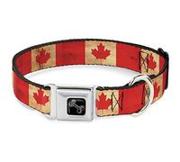 Dog Collar Seatbelt Buckle Canada Flag Continuous Vintage 11 to 17 Inches 1.0 Inch Wide