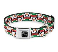 Dog Collar Seatbelt Buckle Christmas Penguin Flip Stripe Green White Orange Black 18 to 32 Inches 1.5 Inch Wide