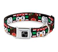 Dog Collar Seatbelt Buckle Christmas Penguin Reindeer Snowman Stripe Red White Black 9 to 15 Inches 1.0 Inch Wide
