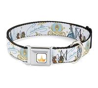 Dog Collar Seatbelt Buckle Cinderella Pumpkin Coach and Mice Pose with Script Blues 13 to 17 Inches 1.5 Inch Wide