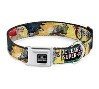 Dog Collar Seatbelt Buckle DC League of Super Pets Superhero Pet Poses Collage Yellow 16 to 23 Inches 1.5 Inch Wide