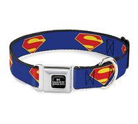 Dog Collar Seatbelt Buckle DC League of Super Pets Superman Shield Logo Blue Red Yellow 16 to 23 Inches 1.5 Inch Wide