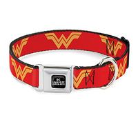 Dog Collar Seatbelt Buckle DC League of Super Pets Wonder Woman Logo Red Yellow 13 to 17 Inches 1.5 Inch Wide