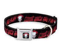 Dog Collar Seatbelt Buckle It Chapter Two Pennywise Face Come Back and Play Black Reds 13 to 18 Inches 1.5 Inch Wide