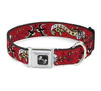 Dog Collar Seatbelt Buckle Lucky Red 18 to 32 Inches 1.5 Inch Wide