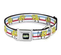 Dog Collar Seatbelt Buckle Mocking Spongebob Pose Stripe White Blue Red 9 to 15 Inches 1.0 Inch Wide